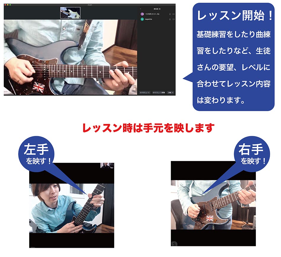 レッスン開始!基礎練習をしたり曲練 習をしたりなど、生徒 さんの要望、レベルに 合わせてレッスン内容 は変わります。